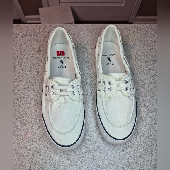 Polo by Ralph Lauren White Boat Shoes Classic Design - Picture 1 of 5